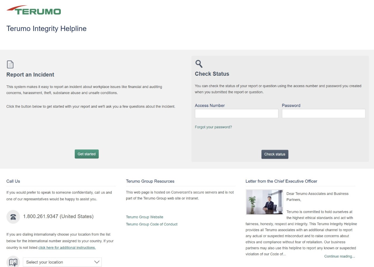 Terumo Integrity Hotline